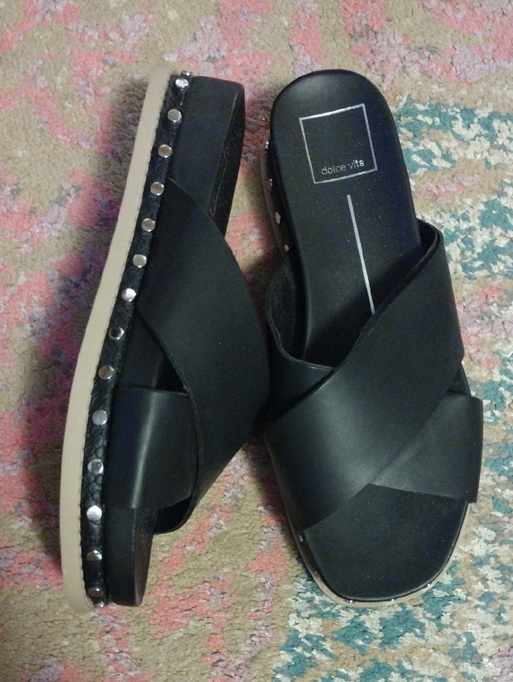 Dolce Vita Black Crisscross Studded Platform Mules